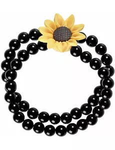 Zwarte hippie zonnebloem kralen armband voor volwassenen
