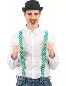 Bretelles vertes avec trèfles blancs Saint Patrick