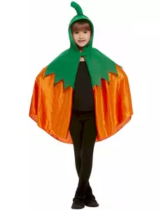 Oranje fluwelen pompoencape met capuchon voor kinderen