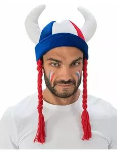 Casque gaulois cornes et tresses bleu blanc rouge