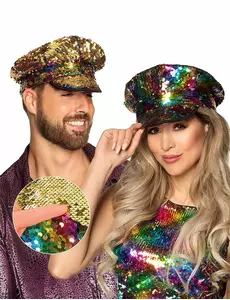 Omkeerbare regenboog en goud-pailletten-pet voor volwassene