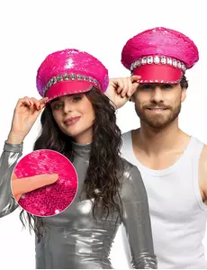 Casquette à sequins réversibles rose fluo adulte