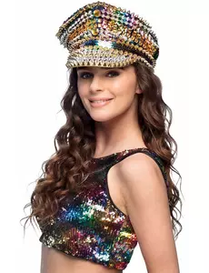 Regenboog muts met studs voor volwassene
