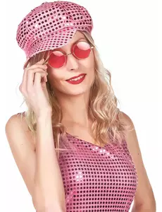 Casquette disco à sequins rose adulte