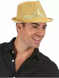 Chapeau borsalino à sequins doré adulte