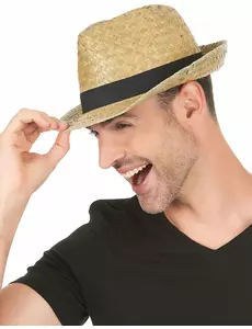 Deukhoed van stro met zwarte band voor volwassenen