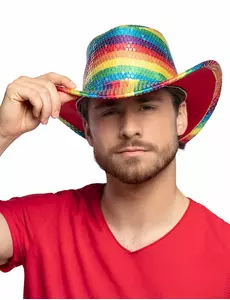 Cowboyhoed met regenboogpailletten voor volwassenen