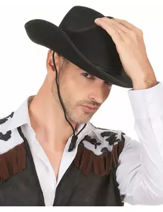 Chapeau cowboy noir adulte avec cordelette