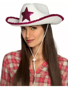 Chapeau de cowgirl blanc avec étoiles à sequins rose