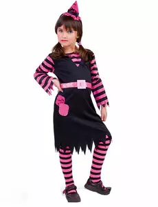 Déguisement sorcière noire et rose fille, Taille: 7–8 ans (122 à 128 cm)