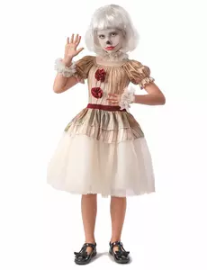 Déguisement clown terrifiant beige fille, Taille: 10–12 ans (130–140 cm)