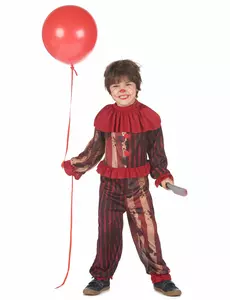 Angstaanjagend clownkostuum rood jongen, Maat: 10–12 jaar(130–140 cm)