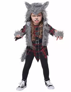 Grijze weerwolf vermomming meisje, Maat: 3–4 jaar (101 cm)