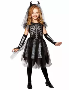 Déguisement mariée démon squelette enfant, Taille: 5–7 ans (128 cm)