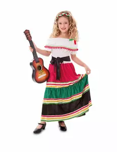 Kleurrijk Mexicaans kostuum voor meisjes, Maat: 5–6 jaar (105–121 cm)