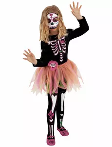 Miss Dia de los Muertos vermomming met masker en maillot meisje, Maat: 5–7 jaar