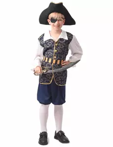 Chique piratenvermomming voor jongens, Maat: 10–12 jaar (130–140 cm)