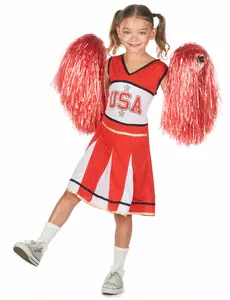 Rode USA cheerleaderkostuum voor meisjes, Maat: 10–12 jaar (130–140 cm)