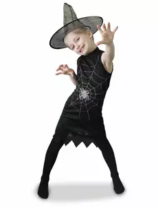 Déguisement sorcière avec chapeau fille, Taille: 7–8 ans (122 à 128 cm)