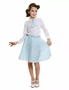 Hemelsblauwe pin-up jurk met stropdas voor meisjes, Maat: 3–4 jaar (92–104 cm)