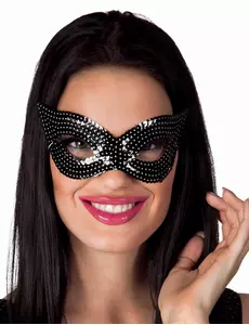 Zwarte Venetiaanse masker met lovertjes voor volwassenen