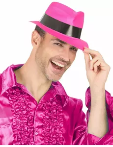Chapeau gangster rose fluo adulte