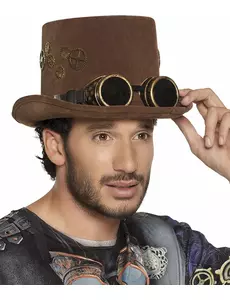 Bruine Steampunk hoge hoed met tandwielen voor volwassenen