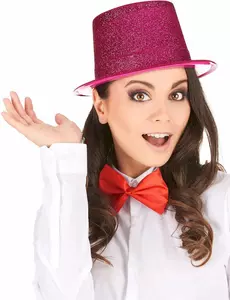 Chapeau haut de forme plastique pailleté fuschia adulte