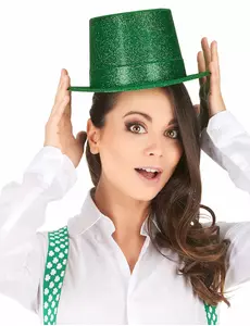 Chapeau haut de forme plastique pailleté vert adulte