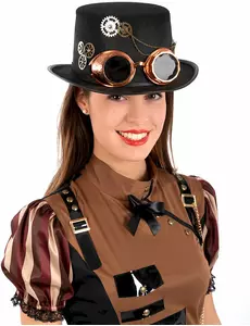 Steampunk vilten hoge hoed met bril voor volwassenen