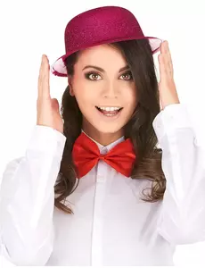 Chapeau melon pailleté fuschia adulte