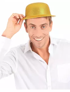 Chapeau melon plastique pailleté doré adulte