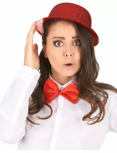Chapeau melon plastique pailleté rouge adulte