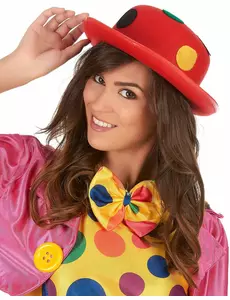Chapeau melon rouge clown à pois adulte