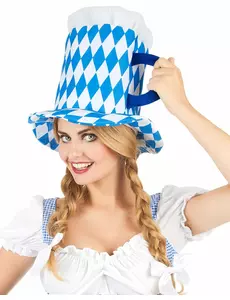 Blauwe en witte bierpul hoed voor volwassenen