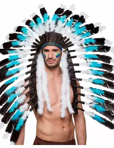 Coiffe grand chef indien bleue adulte