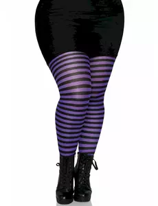 Zwart met paars gestreepte panty, grote maat vrouwen, Maat: X-Large/XX-Large (48–52)