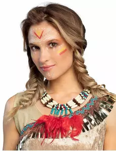 Indianen ketting met rode veren voor vrouwen