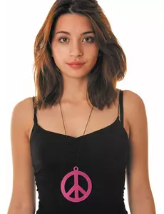 Roze fluo peace ketting voor volwassenen