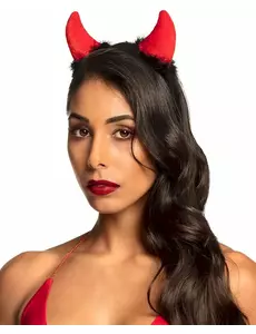 Cornes diable rouges avec fourrure noire adulte Halloween