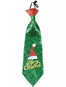 Vrolijk Kerstfeest groene stropdas met glitters