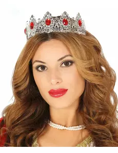 Diadème princesse argenté pierre rouge adulte