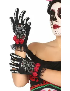 Korte Mexicaanse skelet handschoenen voor vrouwen