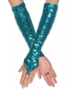 Gants longs de sirène bleus adulte