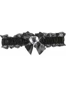 Jarretière sexy dentelle noire coeur argent femme