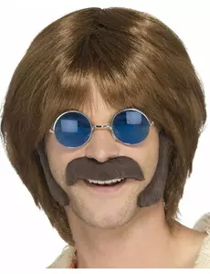 Bruine hippie set met snor en bakkebaarden voor mannen