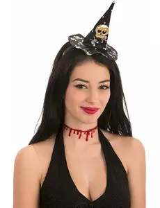 Mini chapeau de sorcière tête de mort Halloween femme
