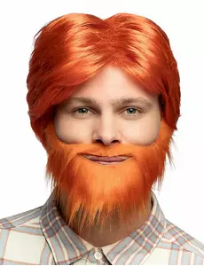 Perruque avec barbe et moustache rousse homme