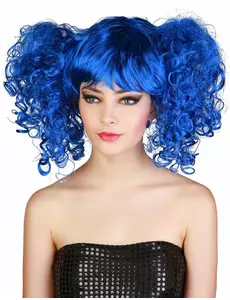 Blauwe pruik met staartjes voor dames