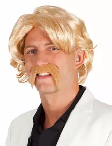 Perruque blonde avec moustache homme
